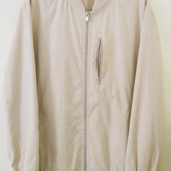 ALFANI-Mens-Size XL-Lt. Biege-Faux Suede Perforated Bomber Zip-Up Jacket Coat - Picture 1 of 9